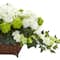 15.5" White Hydrangea & Ivy Arrangement in Metal Planter